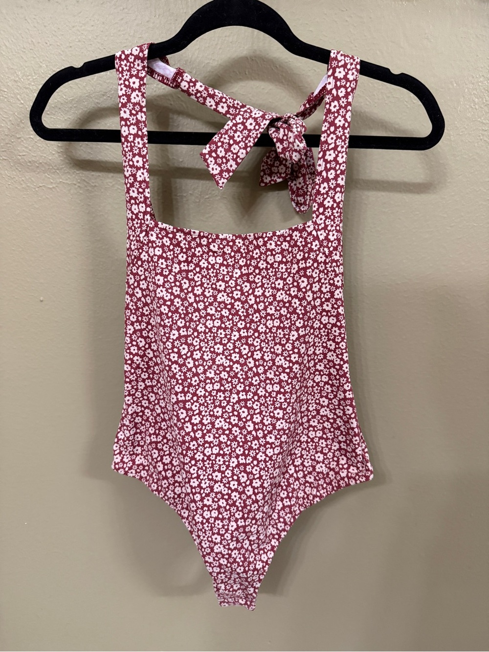 Free People Maroon Floral Tie-Shoulder One-Piece